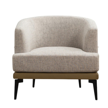 Homeroots 29" Beige Camel and Black Tufted Linen Solid and Manufactured Wood Barrel Chair 653112