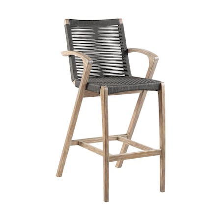 Armen Living Brielle Outdoor Light Eucalyptus Wood and Charcoal Rope Counter Height Stool LCBLBACH26