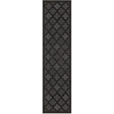 Homeroots 10' Charcoal And Black Trellis Indoor Outdoor Runner Rug 545219