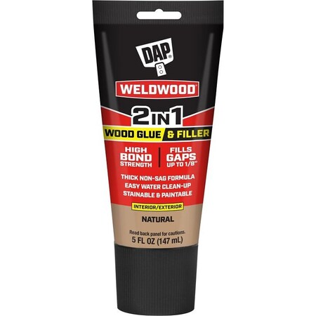 Weldwood 2-in-1 Wood Glue and Filler, Solid, Slight, Natural, 5 oz Tube 7079800484