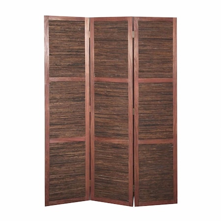 Homeroots 67" Brown Solid and Manufactured Wood Folding Three Panel Screen Room Divider 342750