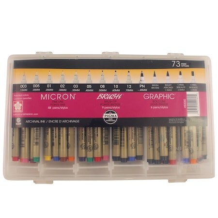 Sakura Ink Gift Set, Assorted Colors, 73-Pieces with Reusable Storage Case 50060