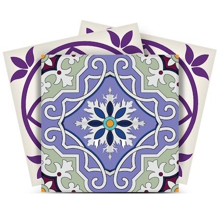 Homeroots 4" X 4" Vintage Purple And Taupe Mosaic Peel And Stick Removable Tiles 390878