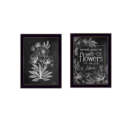 Homeroots Set Of Two Vintage Flowers in Bloom Black Framed Print Wall Art, 2PK 407970