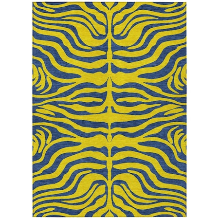 Homeroots 5' X 8' Yellow And Blue Animal Print Washable Indoor Outdoor Area Rug 600715