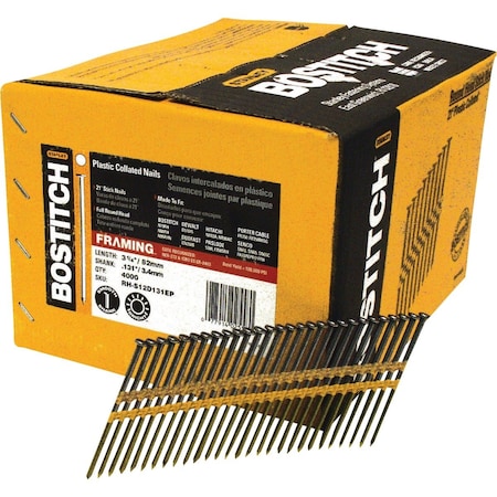 Bostitch 21 Degree Plastic Strip Coated Full Round Head Framing Stick Nails 3-1/4''x.131 In., 4000 Ct. RH-S12D131EP
