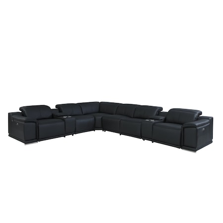 Homeroots Black Italian Leather Power Reclining U Shaped Eight Piece Corner Sectional With Console 476597