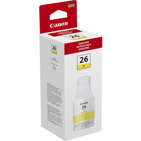 Canon GI-26 Pigment Color Ink Bottle, Inkjet, Yellow, 14000 Pages, 132 mL, High Yield 4423C001