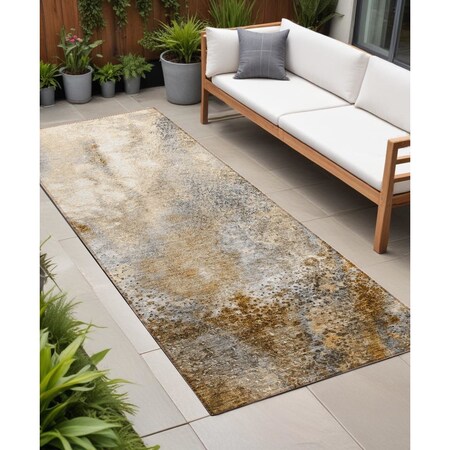 Homeroots 8' Runner Brown Abstract Washable Non Skid Indoor Outdoor Runner Rug 559569