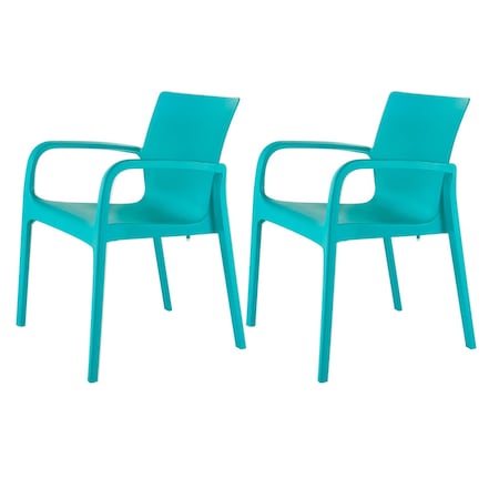 Homeroots Set of Two Turquoise Heavy Duty Plastic Outdoor Stacking Dining Chairs, 2PK 565196