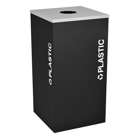 Ex-Cell Kaiser Square Recycling Receptacle with Plastic Decal, Black Texture RC-KDSQ-PL BLX