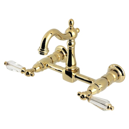 Kingston Brass Two-Handle Wall Mount Bridge Kitchen Faucet, Polished Brass KS2442WLL