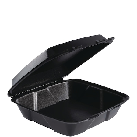 Dart Insulated Foam Hinged Lid Containers, 1-Compartment, 9.01 x 9.4 x 3.1, Black, 200PK 90HTPFB1R