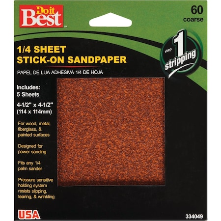 Do It Best Stick-On 60 Grit 1/4 Sheet Power Sanding Sheet, 5PK 334049GA