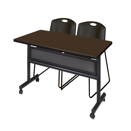 Regency Kobe Flip-Top Privacy Nesting Table W/ 2 Zeng Stack Chairs, 48 in W, 30 in L, Neo Walnut MKFTM4830NW44BK