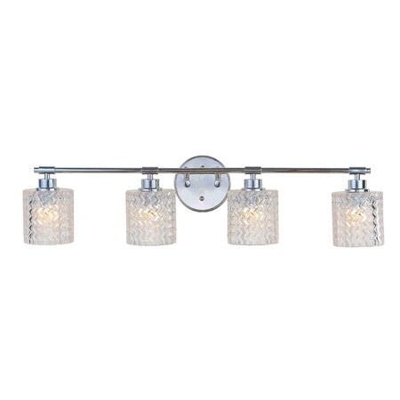 Jonathan Y Spaulding Vintage 31.5" 4-Light Iron/Chevron Pattern Glass Farmhouse Cottage LED Vanity Light, Chrome JYL3551A