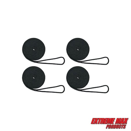 Extreme Max Extreme Max 3006.3016 BoatTector Double Braid Nylon Dock Line Value 4-Pack - 3/8" x 15', Black 3006.3016