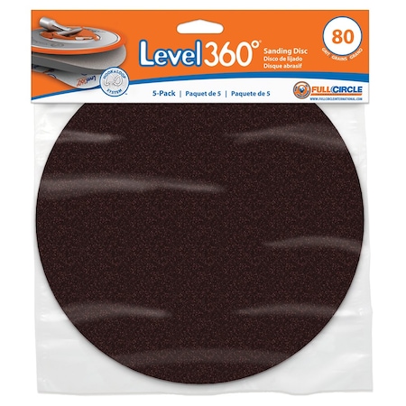 Full Circle International 8 3/4in Full Circle SD80-5 Level360 Hook and Loop Sanding Disc, 80-Grit, 5-Pack RP-STD