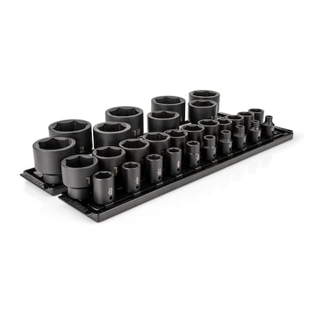 Tekton 1/2 Inch Drive 6-Point Impact Socket Set with Rails and Tray, 29-Piece 5/16-2 in. SID92108