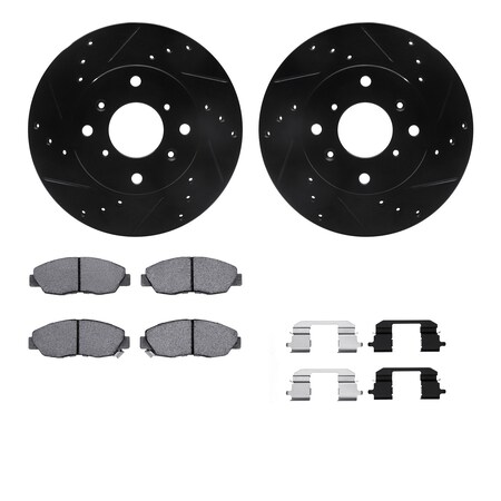 Dynamic Friction Co DFC Rotors-Drilled & Slotted-Black w/ 5000 Advanced Brake Pads Incl Hdw 8512-59026