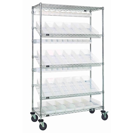 Quantum Storage Systems SLANTED CART BIN HOLDERS W/54 CLEAR BINS WRCSL5-74-1848-104220CL