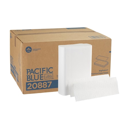 Georgia-Pacific Pacific Blue Ultra Multifold Paper Towels, 1 Ply, 220 Sheets, White, 10 PK 20887