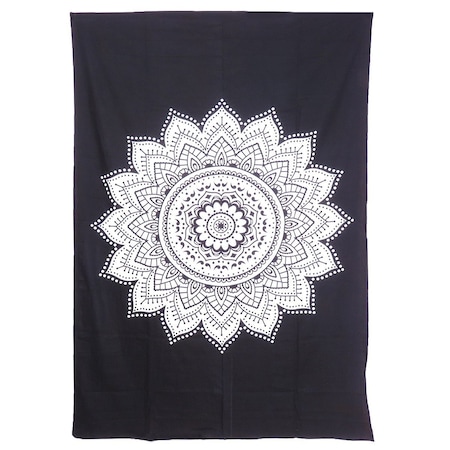 Homeroots 80" X 56" Black And White Mandala Cotton Hanging Tapestry 397192