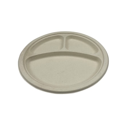 Empress Earth Heavy Weight Plate 10" Natural White Bagasse 3-Comp EPL-11-PF