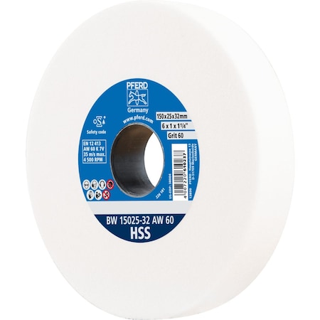 Pferd PFERD Vitrified Bench Wheel, HSS, 6in x 1 x 1-1/4, 60 Grit, Aluminum Oxide 61721