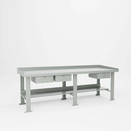 Pucel Shop Workbench with Shelf, Back and EndsTop, 96 in W x 34 in D x 32.5 in H, Gray BS-3496