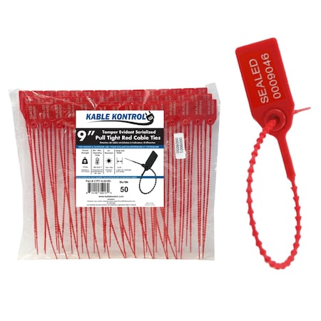 Kable Kontrol Cable Tie, 9 in L, 6-1/2 in Max Bundle Dia., Red, Polymer, 20 lb Strength, 50 PK CTPT-9-50-RD