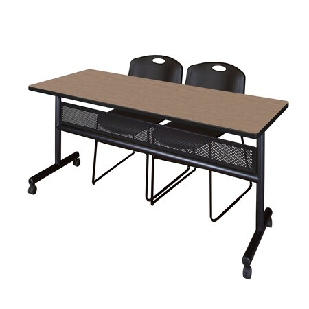 Regency Kobe Flip-Top Privacy Nesting Table W/ 2 Zeng Stack Chairs, 72 in W, 24 in L, Noble Oak MKFTM7224NO44BK
