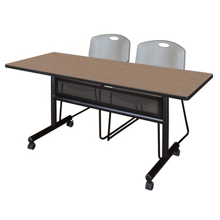 Regency Kobe Flip-Top Privacy Nesting Table W/ 2 Zeng Stack Chairs, 60 in W, 30 in L, Noble Oak MKFTM6030NO44GY