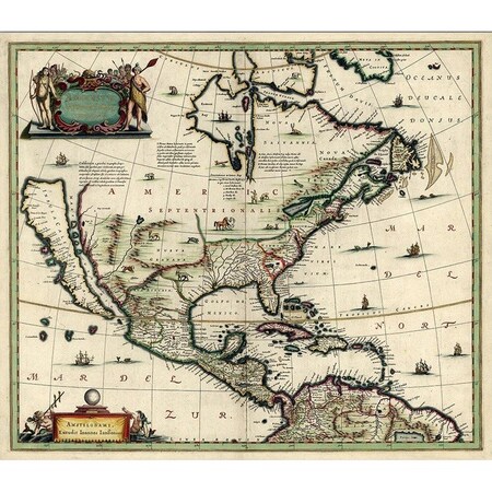 Homeroots Vintage 1652 Map Of Early North America Unframed Print Wall Art 391955