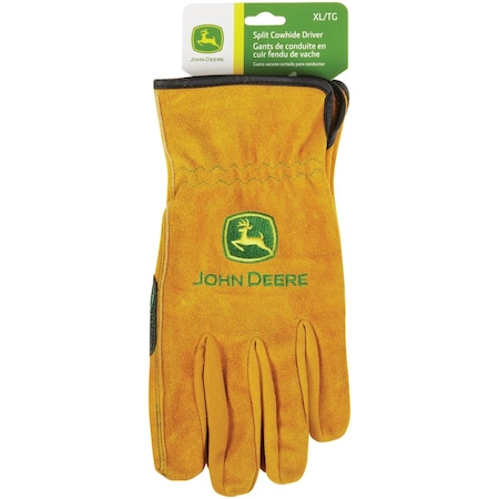 John Deere Mens XL Split Cowhide Leather Gold Driver Glove JD00004-XL
