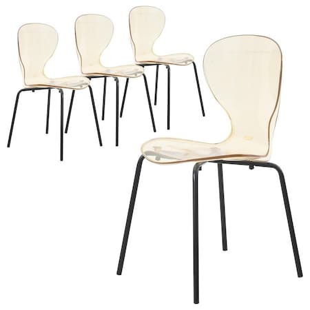 Leisuremod Modern Oyster Transparent Side Dining Side Chair with Black Base in Amber, 4PK OCB-17A4
