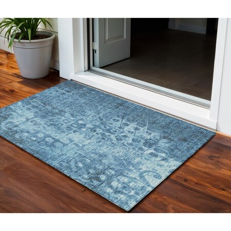 Homeroots 3' X 5' Blue Ikat Washable Indoor Outdoor Area Rug 576971