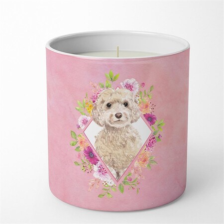 Carolines Treasures 10 oz Champagne Cockapoo Pink Flowers Decorative Soy Candle CK4246CDL