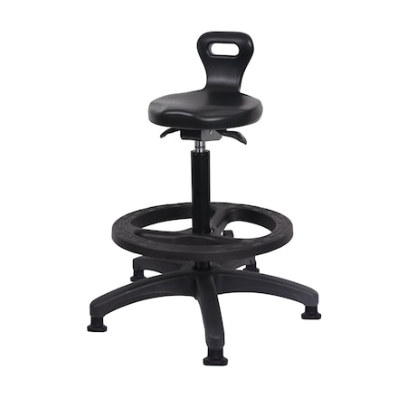 Blue Ridge Ergonomics Polyurethane Serpent Sit-Stand with Black Foot Ring in Black Polyurethane PSPHBST-RG-BF-RG-BLK