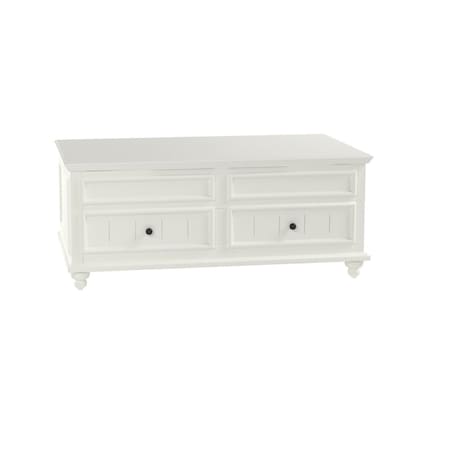 Homeroots 48" White Wood Lift Top Solid Coffee Table With Two Drawers 490742