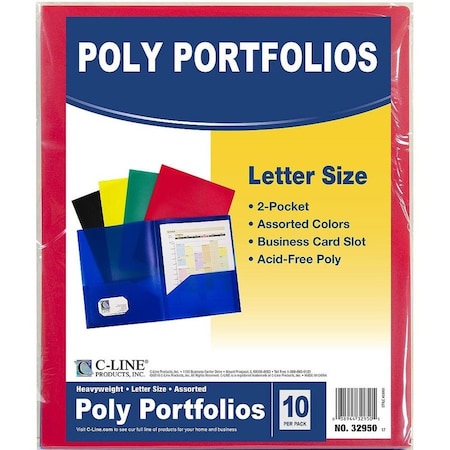 C-Line Products 8-1/2" x 11" Primary Colors Two-Pocket Heavyweight Poly Portfolio Folder, 10/PK 32950