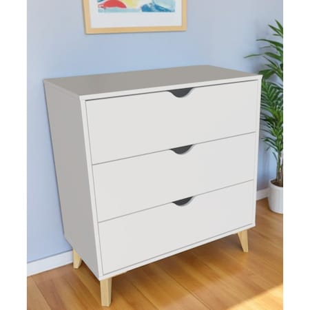 Homeroots 30" White And Natural Wood Three Drawer Dresser 552260