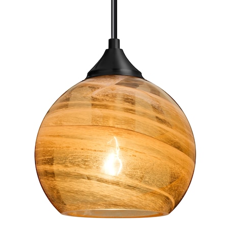Besa Lighting Besa Jilly Pendant, Vapor Amber, Black Finish, 1x 60W MAX E26 Base 1JT-JILLYAM-BK