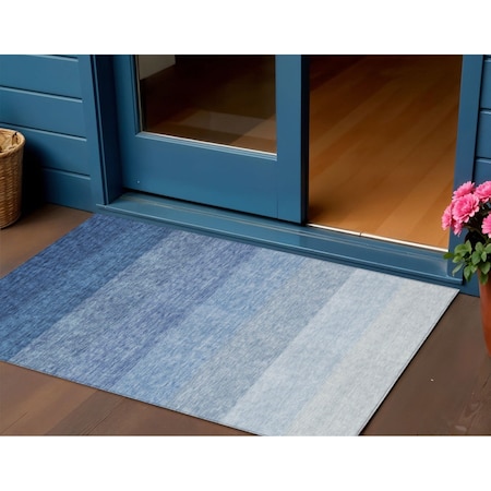 Homeroots 3' X 5' Blue And Gray Ombre Washable Indoor Outdoor Area Rug 595799