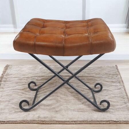 Homeroots 14" Brown Faux Leather Footstool 534108