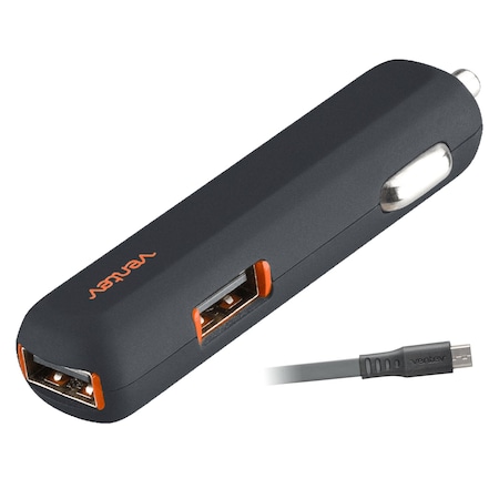Ventev 24W Dashport r2240 Dual USB A Car Charger and USB A to Micro Cable 3.3ft, Gray VPAR2240MICVNV