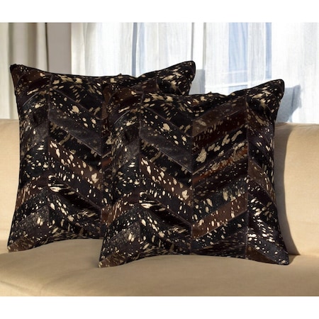 Homeroots Set of Two 18" Chocolate and Gold Chevron Cowhide Throw Pillows with Glitter, 2PK 544585