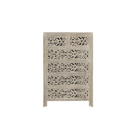 Homeroots 35" Gray Carved Floral Solid Wood Six Drawer Dresser 569590