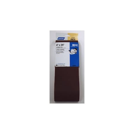 Norton Co Sanding Belt, 4 in W, 24 in L, 80 Grit, Medium, Aluminum Oxide Abrasive, 5PK 02069