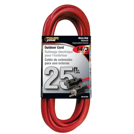 OR514725/506725 Extension Cord, 14 AWG Cable, 25 ft L, 125 V, Red